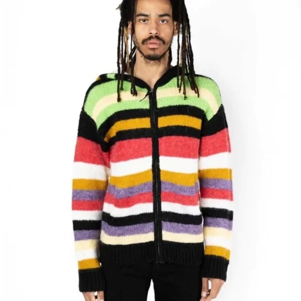 NEW RTA Alika Striped Hooded Zip-Up Sweater Multi Color Mens Small Wool Alpaca